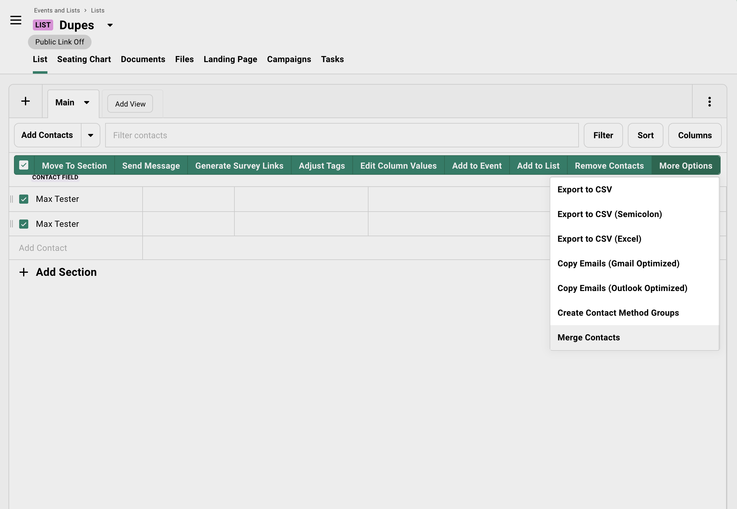 Showing how to bulk adjust the attendance column on your guest list.